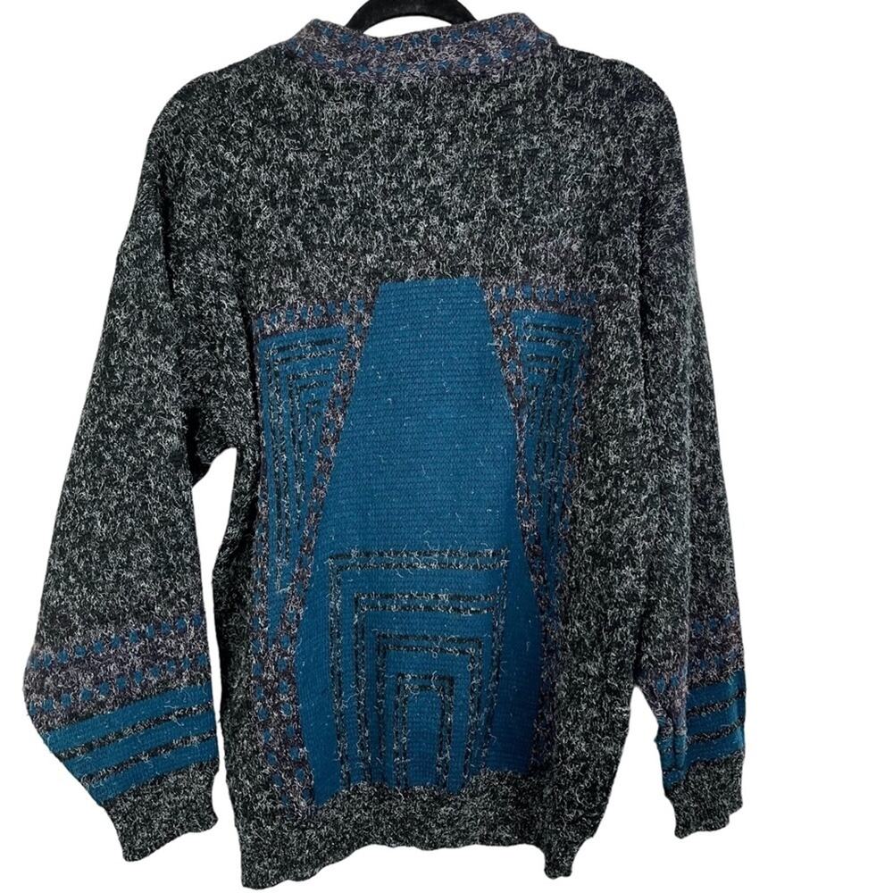 ZEPPELIN Vintage Blue & Charcoal Gray Pullover Long Sleeve Sweater Chunky Knit M - Picture 11 of 16